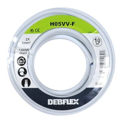 DEBFLEX Elastyczny kabel PVC - 2 x 1 mm² - Biały - 10 m - Typ HO5VV-F DEBFLEX Elastyczny kabel PVC - 2 x 1 mm² - Biały - 10 m - Typ HO5VV-F