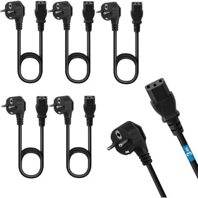 Waytex Zestaw 5 kabli zasilających 3 m do urządzeń z wtyczką CEE 7/7 Schuko do IEC 320 C13, do komputera, monitora, telewizora, ekranu komputera, projektora, sprzętu AGD Waytex Zestaw 5 kabli zasilających 3 m do urządzeń z wtyczką CEE 7/7 Schuko do IEC 320 C13, do komputera, monitora, telewizora, ekranu komputera, projektora, sprzętu AGD