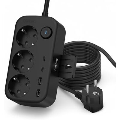 huslog Listwa zasilająca z 3 gniazdami Schuko i 4 USB (2 × USB-A, 2 × USB-C) – gniazdo wielokrotne z uchwytem na telefon komórkowy, montaż na ścianie i włącznikiem/wyłącznikiem, kabel 1,4 m, 3680 W huslog Listwa zasilająca z 3 gniazdami Schuko i 4 USB (2 × USB-A, 2 × USB-C) – gniazdo wielokrotne z uchwytem na telefon komórkowy, montaż na ścianie i włącznikiem/wyłącznikiem, kabel 1,4 m, 3680 W