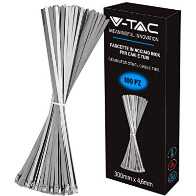 V-TAC Opaski kablowe ze stali nierdzewnej o wymiarach 4,6 mm x 300 mm opakowanie 100 sztuk do okablowania Wielofunkcyjne Zacisk kablowy Zacisk kablowy dla elektryka, mechanika, żelazne rury V-TAC Opaski kablowe ze stali nierdzewnej o wymiarach 4,6 mm x 300 mm opakowanie 100 sztuk do okablowania Wielofunkcyjne Zacisk kablowy Zacisk kablowy dla elektryka, mechanika, żelazne rury