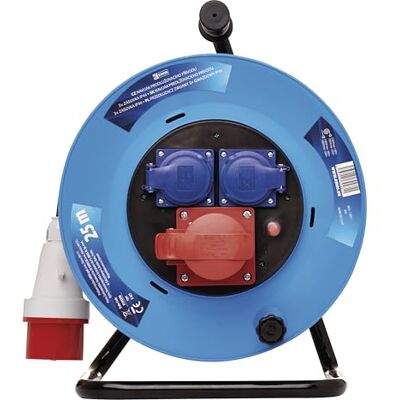 EMOS Przedłużacz bębnowy CEE 25 m, 1 CEE + 2 gniazda, IP44, 230/400 V 13 A 3000/5000 W, H07RN-F 1,5 mm², zewnętrzny/kemping EMOS Przedłużacz bębnowy CEE 25 m, 1 CEE + 2 gniazda, IP44, 230/400 V 13 A 3000/5000 W, H07RN-F 1,5 mm², zewnętrzny/kemping