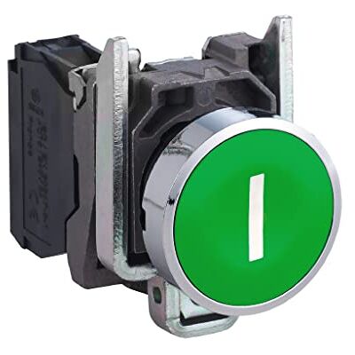 Schneider Electric Harmony XB4 XB4BA3311 przełącznik przyciskowy, metal, cofek sprężynowy, 1NO, uchwyt 22 mm, z oznaczeniem "I", podtynkowy profil obsługi, zielony Schneider Electric Harmony XB4 XB4BA3311 przełącznik przyciskowy, metal, cofek sprężynowy, 1NO, uchwyt 22 mm, z oznaczeniem "I", podtynkowy profil obsługi, zielony