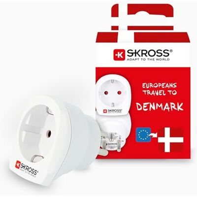 SKROSS Wtyczka podróżna z USB Niemcy do Danii adapter podróżny do stosowania urządzeń z wtyczką Schuko lub Euro w Danii SKROSS Wtyczka podróżna z USB Niemcy do Danii adapter podróżny do stosowania urządzeń z wtyczką Schuko lub Euro w Danii