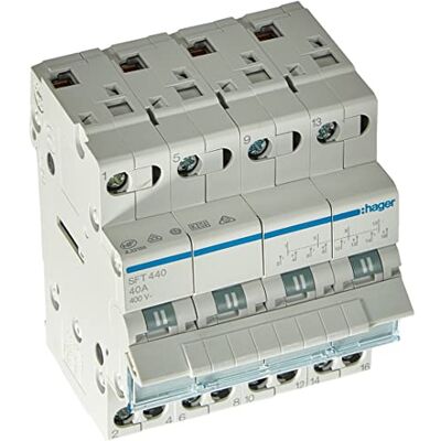 Hager SFT440 Commutatore 1-0-2 tetrapolarne 40 A 4 moduły con comune in alt Hager SFT440 Commutatore 1-0-2 tetrapolarne 40 A 4 moduły con comune in alt