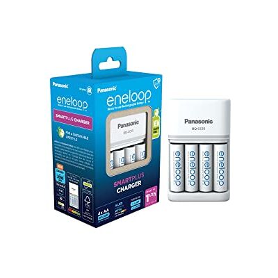 eneloop Panasonic K-KJ55MCD40Eic SmartPlus do 1–4 akumulatorów AA/AAA Ni-MH z 4 wskaźnikami LED i 10 funkcjami bezpieczeństwa z 4 akumulatorami AA/Mignon, większa poj. min. 2000 mAh eneloop Panasonic K-KJ55MCD40Eic SmartPlus do 1–4 akumulatorów AA/AAA Ni-MH z 4 wskaźnikami LED i 10 funkcjami bezpieczeństwa z 4 akumulatorami AA/Mignon, większa poj. min. 2000 mAh