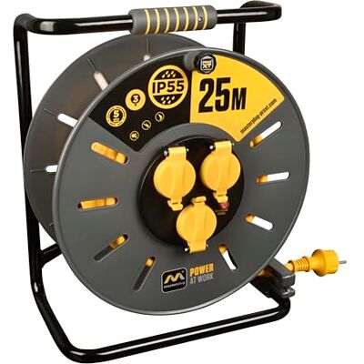 Masterplug Pro-XT Zwijany 25m, przedłużacz Wtyczka IP55, przedłużacz elektryczny 3 gniazda Schuko, długie profesjonalne gniazdo 3x2,5mm2 Masterplug Pro-XT Zwijany 25m, przedłużacz Wtyczka IP55, przedłużacz elektryczny 3 gniazda Schuko, długie profesjonalne gniazdo 3x2,5mm2