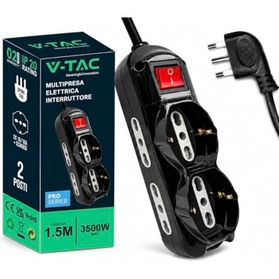 V-TAC 6-osobowe gniazdo elektryczne z przełącznikiem świetlnym w kolorze czarnym, kabel 1,5 m, 3 gniazda boczne 10/16 A, dwufazowe i 3 przednie 10/16 A, shuko Bipas, listwa zasilająca do domu, biura V-TAC 6-osobowe gniazdo elektryczne z przełącznikiem świetlnym w kolorze czarnym, kabel 1,5 m, 3 gniazda boczne 10/16 A, dwufazowe i 3 przednie 10/16 A, shuko Bipas, listwa zasilająca do domu, biura