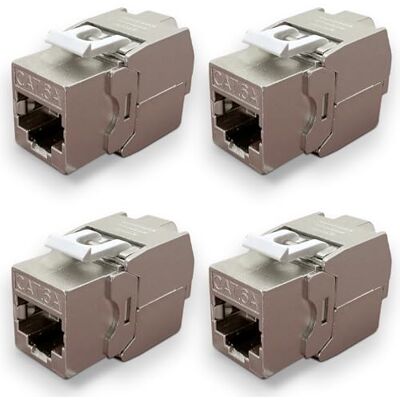 Waytex Zestaw 4 beznarzędziowych Keystone Cat6a FTP Keystone RJ45 Złącza ekranowane niklowane metalowe, cynkowe 10 Gb/s 500 MHz ekranowane FTP oznaczenie T568 A/B AWG22-26 z opaską kablową Waytex Zestaw 4 beznarzędziowych Keystone Cat6a FTP Keystone RJ45 Złącza ekranowane niklowane metalowe, cynkowe 10 Gb/s 500 MHz ekranowane FTP oznaczenie T568 A/B AWG22-26 z opaską kablową