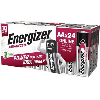 Energizer Zaawansowane baterie AA, alkaliczne 1,5 V, 24 podwójne baterie A, moc, która trwa o 100% dłużej, idealne do urządzeń o dużym zużyciu, 10-letnia trwałość, 0% opakowania z tworzywa sztucznego Energizer Zaawansowane baterie AA, alkaliczne 1,5 V, 24 podwójne baterie A, moc, która trwa o 100% dłużej, idealne do urządzeń o dużym zużyciu, 10-letnia trwałość, 0% opakowania z tworzywa sztucznego