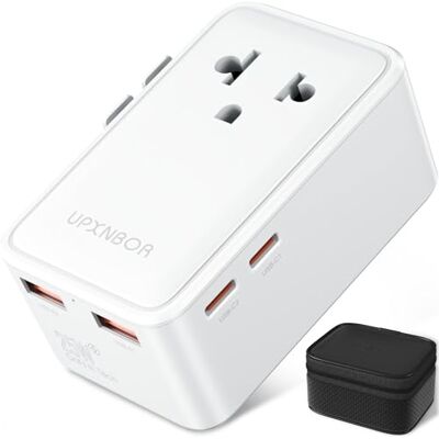 UPXNBOR Nowość 2026 ultrapłaski adapter podróżny na całym świecie, PD 25 W USB-C & QC 18 W USB-A (2 A + 2 C), gadżety podróżne, adapter do USA, UK, Japonii, Tajlandii i Australii (w zestawie małe UPXNBOR Nowość 2026 ultrapłaski adapter podróżny na całym świecie, PD 25 W USB-C & QC 18 W USB-A (2 A + 2 C), gadżety podróżne, adapter do USA, UK, Japonii, Tajlandii i Australii (w zestawie małe
