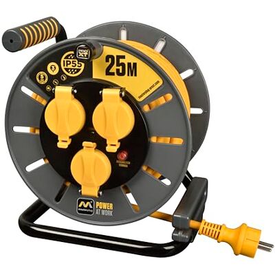 Masterplug Pro-XT Zwijany 25m, przedłużacz Wtyczka IP55, przedłużacz elektryczny 3 gniazda Schuko, długie profesjonalne gniazdo Masterplug Pro-XT Zwijany 25m, przedłużacz Wtyczka IP55, przedłużacz elektryczny 3 gniazda Schuko, długie profesjonalne gniazdo
