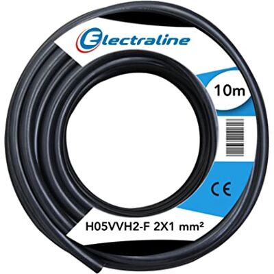 ELECTRALINE 10981 H05VVH2-F Kabel - 2x1mm, 10m, Czarny - Kabel elektryczny ELECTRALINE 10981 H05VVH2-F Kabel - 2x1mm, 10m, Czarny - Kabel elektryczny