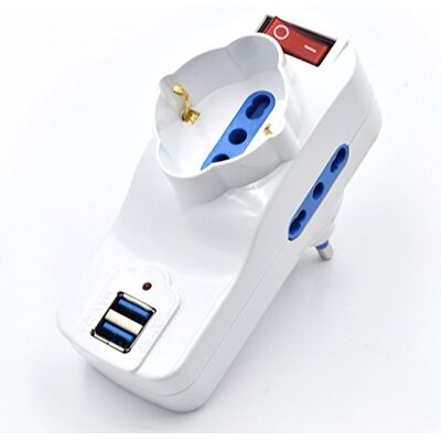 PRO WELLY Adapter obrotowy, 2 gniazda włoskie, 10/16 A, 1 gniazdo schuko 10/16 A i 2 USB, wkrętak obrotowy 16 A z przełącznikiem, kompaktowy PRO WELLY Adapter obrotowy, 2 gniazda włoskie, 10/16 A, 1 gniazdo schuko 10/16 A i 2 USB, wkrętak obrotowy 16 A z przełącznikiem, kompaktowy