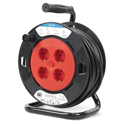 Garza Wewnętrzny kabel 15 m, 4 gniazdka Schuko z gniazdem uziemiającym, ochrona przed przepięciem, przegrzanie, czerwono-czarna obudowa, 3 lata Garza Wewnętrzny kabel 15 m, 4 gniazdka Schuko z gniazdem uziemiającym, ochrona przed przepięciem, przegrzanie, czerwono-czarna obudowa, 3 lata