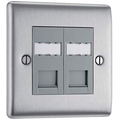 BG Electrical RJ45 podwójne gniazdo danych, stal szczotkowana BG Electrical RJ45 podwójne gniazdo danych, stal szczotkowana