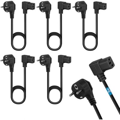 Waytex Zestaw 5 kabli zasilających 3 m do urządzeń wtyczka CEE 7/7 Schuko do IEC 320 C13 kątowe, do komputera, monitora, monitora komputera, projektora, sprzętu AGD Waytex Zestaw 5 kabli zasilających 3 m do urządzeń wtyczka CEE 7/7 Schuko do IEC 320 C13 kątowe, do komputera, monitora, monitora komputera, projektora, sprzętu AGD