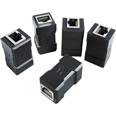 KabelDirekt – Łącznik RJ45 zestaw 5 szt. – 10 Gigabit – Cat 7 Dwa gniazda RJ45, łatwy sposób łączenia/ przedłużania kabli ethernetowych, CAT 7 do 10Gbit/s, czarny KabelDirekt – Łącznik RJ45 zestaw 5 szt. – 10 Gigabit – Cat 7 Dwa gniazda RJ45, łatwy sposób łączenia/ przedłużania kabli ethernetowych, CAT 7 do 10Gbit/s, czarny