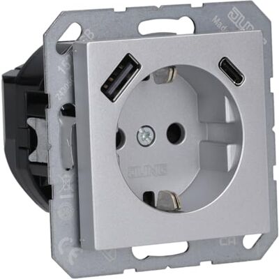 Voltking Jung A1520-15CAAL gniazdo wtykowe z USB typu AC (maks. 3 A) ze zwiększoną ochroną przed dotykiem (termoplast odporny na pękanie), aluminium seria A Voltking Jung A1520-15CAAL gniazdo wtykowe z USB typu AC (maks. 3 A) ze zwiększoną ochroną przed dotykiem (termoplast odporny na pękanie), aluminium seria A