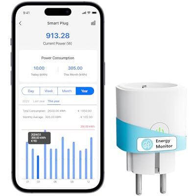 meross Inteligentne gniazdko WiFi z monitorem zużycia energii 16 A, inteligentne gniazdo Schuko (typ F) kompatybilne z Alexa, Google Home i SmartThings, sterowanie głosem i zdalnym, 1 sztuka meross Inteligentne gniazdko WiFi z monitorem zużycia energii 16 A, inteligentne gniazdo Schuko (typ F) kompatybilne z Alexa, Google Home i SmartThings, sterowanie głosem i zdalnym, 1 sztuka