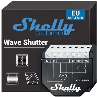 Shelly Qubino Wave Shutter – Moduł przełącznika do rolet Z-Wave, 2 kanały po 10A, z licznikiem zużycia energii, wymaga bramki Z-Wave, obsługuje harmonogramy i sceny inteligentne Shelly Qubino Wave Shutter – Moduł przełącznika do rolet Z-Wave, 2 kanały po 10A, z licznikiem zużycia energii, wymaga bramki Z-Wave, obsługuje harmonogramy i sceny inteligentne