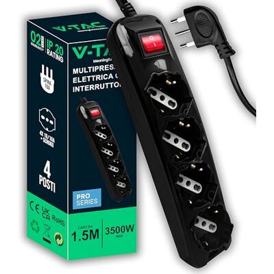 V-TAC - 4-Outlet Power Strip - Czarny - 1.5 m - Power Strip V-TAC - 4-Outlet Power Strip - Czarny - 1.5 m - Power Strip