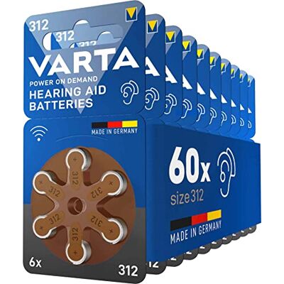 Varta Baterie słuchowe Typ 312 brązowy, opakowanie zbiorcze, 60 szt. wireless approved do aparatów słuchowych Bluetooth, Rozmiar p312, technologia cynkowo-powietrzna, bez rtęci, w dozowniku Varta Baterie słuchowe Typ 312 brązowy, opakowanie zbiorcze, 60 szt. wireless approved do aparatów słuchowych Bluetooth, Rozmiar p312, technologia cynkowo-powietrzna, bez rtęci, w dozowniku