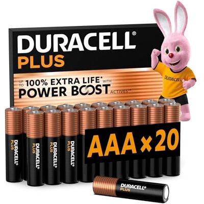 Duracell Plus AAA Baterie Alkaliczne, 20-pak, 1.5V, LR03 Bateria AAA, Do 100 Procent Więcej Mocy, Formuła Power Boost, Do Urządzeń Codziennego Użytku-Kontrolera Do Gier, Aparatu Duracell Plus AAA Baterie Alkaliczne, 20-pak, 1.5V, LR03 Bateria AAA, Do 100 Procent Więcej Mocy, Formuła Power Boost, Do Urządzeń Codziennego Użytku-Kontrolera Do Gier, Aparatu