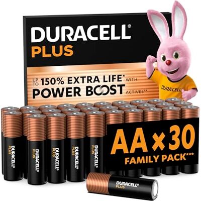 Duracell Plus AA Baterie Alkaliczne, 30-pak, 1.5V, LR06 Bateria AA, Do 150 Procent Więcej Mocy, Formuła Power Boost, Do Urządzeń Codziennego Użytku-Kontrolera Do Gier, Aparatu Duracell Plus AA Baterie Alkaliczne, 30-pak, 1.5V, LR06 Bateria AA, Do 150 Procent Więcej Mocy, Formuła Power Boost, Do Urządzeń Codziennego Użytku-Kontrolera Do Gier, Aparatu
