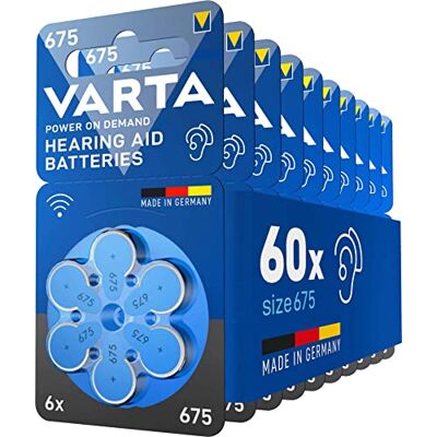 Varta Baterie słuchowe Typ 675 niebieski, opakowanie zbiorcze, 60 szt. wireless approved do aparatów słuchowych Bluetooth, Rozmiar p675, technologia cynkowo-powietrzna, bez rtęci, w dozowniku Varta Baterie słuchowe Typ 675 niebieski, opakowanie zbiorcze, 60 szt. wireless approved do aparatów słuchowych Bluetooth, Rozmiar p675, technologia cynkowo-powietrzna, bez rtęci, w dozowniku