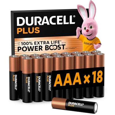 Duracell Plus AAA Baterie Alkaliczne, 18-pak, 1.5V, LR03 Bateria AAA, Do 100 Procent Więcej Mocy, Formuła Power Boost, Do Urządzeń Codziennego Użytku-Kontrolera Do Gier, Aparatu Duracell Plus AAA Baterie Alkaliczne, 18-pak, 1.5V, LR03 Bateria AAA, Do 100 Procent Więcej Mocy, Formuła Power Boost, Do Urządzeń Codziennego Użytku-Kontrolera Do Gier, Aparatu