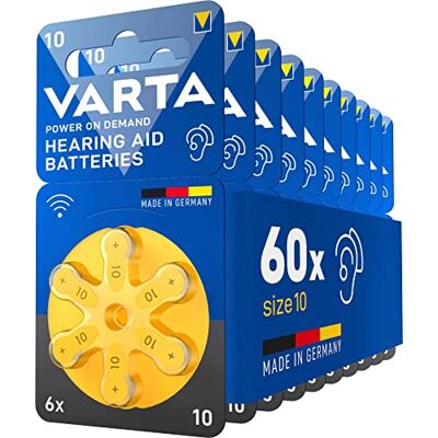 Varta Baterie słuchowe Typ 10 żółty, opakowanie zbiorcze, 60 szt. wireless approved do aparatów słuchowych Bluetooth, Rozmiar p10, technologia cynkowo-powietrzna, bez rtęci, w dozowniku Varta Baterie słuchowe Typ 10 żółty, opakowanie zbiorcze, 60 szt. wireless approved do aparatów słuchowych Bluetooth, Rozmiar p10, technologia cynkowo-powietrzna, bez rtęci, w dozowniku