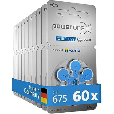 Varta Power one Baterie słuchowe Typ 675 niebieski, opakowanie zbiorcze, 60 szt. wireless approved do aparatów słuchowych Bluetooth, Rozmiar p675, technologia cynkowo-powietrzna, bez rtęci, dozownik Varta Power one Baterie słuchowe Typ 675 niebieski, opakowanie zbiorcze, 60 szt. wireless approved do aparatów słuchowych Bluetooth, Rozmiar p675, technologia cynkowo-powietrzna, bez rtęci, dozownik