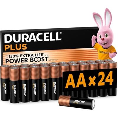 Duracell Plus AA Baterie Alkaliczne, 24-pak, 1.5V, LR06 Do 150% dłuższa żywotność dzięki Power Boost Actives – niezawodność w przypadku codziennych urządzeń Duracell Plus AA Baterie Alkaliczne, 24-pak, 1.5V, LR06 Do 150% dłuższa żywotność dzięki Power Boost Actives – niezawodność w przypadku codziennych urządzeń