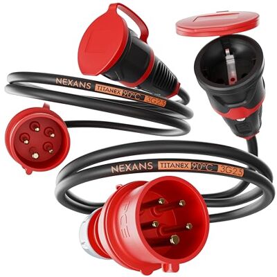 NWP Adapter 2 x 1,5 m 16 A 400 V wtyczka prąd stały na 230 V złącze Schuko IP44-3 x 2,5 mm² przewód gumowy NWP Adapter 2 x 1,5 m 16 A 400 V wtyczka prąd stały na 230 V złącze Schuko IP44-3 x 2,5 mm² przewód gumowy
