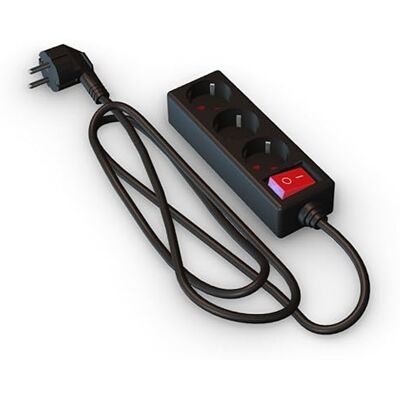 Levitantes 3 gniazda schuko czarna listwa z przełącznikiem, 1,5 m H05VV-F 3G1.5m㎡, podstawa 3 gniazd Levitantes 3 gniazda schuko czarna listwa z przełącznikiem, 1,5 m H05VV-F 3G1.5m㎡, podstawa 3 gniazd