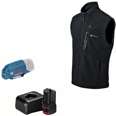 Bosch Ogrzewana kamizelka GHV 12+18V XA (w zestawie adapter USB GAA 12V-21 + GBA 12 V 2,0 Ah akumulator + ładowarka GAL 12 V-20) rozmiar L Bosch Ogrzewana kamizelka GHV 12+18V XA (w zestawie adapter USB GAA 12V-21 + GBA 12 V 2,0 Ah akumulator + ładowarka GAL 12 V-20) rozmiar L