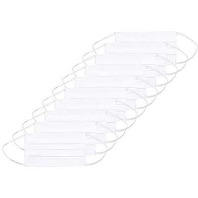 Adult Elastic Mask Oscar Apparels Maska materiałowa wielokrotnego użytku, 100% bawełna BCI z elastyczną szlufką, dla dorosłych (10 szt.), biały, jeden rozmiar Adult Elastic Mask Oscar Apparels Maska materiałowa wielokrotnego użytku, 100% bawełna BCI z elastyczną szlufką, dla dorosłych (10 szt.), biały, jeden rozmiar