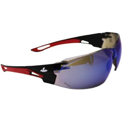 BH-SP5000AFM3BA MCR Safety Okulary ochronne, okulary ochronne, czarno-czerwone, niebieskie szkło lustrzane, ochrona pracy / 1 sztuka BH-SP5000AFM3BA MCR Safety Okulary ochronne, okulary ochronne, czarno-czerwone, niebieskie szkło lustrzane, ochrona pracy / 1 sztuka