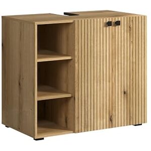 trendteam smart living PureBliss – szafka pod umywalkę – dąb – umywalka z 3 otwartymi półkami – (szer. x wys. x gł.) 90 x 79 x 53 cm – szafka łazienkowa o wyglądzie rowków – eleganckie metalowe trendteam smart living PureBliss – szafka pod umywalkę – dąb – umywalka z 3 otwartymi półkami – (szer. x wys. x gł.) 90 x 79 x 53 cm – szafka łazienkowa o wyglądzie rowków – eleganckie metalowe