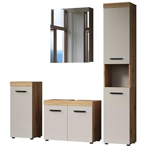 trendteam smart living Ivrea Meble łazienkowe Kaszmir (beżowy)/dąb zestaw mebli łazienkowych z wysoką szafką, szafka pod umywalkę, komoda, szafka z lustrem (szer. x wys. x gł.) 164 x 184 x trendteam smart living Ivrea Meble łazienkowe Kaszmir (beżowy)/dąb zestaw mebli łazienkowych z wysoką szafką, szafka pod umywalkę, komoda, szafka z lustrem (szer. x wys. x gł.) 164 x 184 x