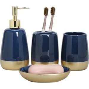 Generic Navy Blue Gold Luxury Bathroom Accessories Set 4 Pieces,Vanity Countertop Ceramic Accessory Set for Bathroom Decor with Soap Dispenser,Toothbrush Holder, Tumbler,Soap Dish (Navy Blue) Generic Navy Blue Gold Luxury Bathroom Accessories Set 4 Pieces,Vanity Countertop Ceramic Accessory Set for Bathroom Decor with Soap Dispenser,Toothbrush Holder, Tumbler,Soap Dish (Navy Blue)