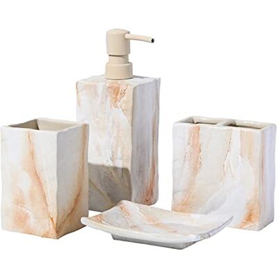 RQYIXI Ceramiczny zestaw akcesoriów łazienkowych, kompletny 4-częściowy styl retro, druk transferowy, nieblaknący, dozownik mydła i zestawy uchwytów na szczoteczki do zębów RQYIXI Ceramiczny zestaw akcesoriów łazienkowych, kompletny 4-częściowy styl retro, druk transferowy, nieblaknący, dozownik mydła i zestawy uchwytów na szczoteczki do zębów