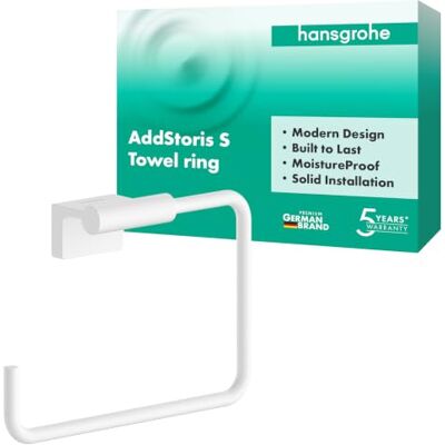 Hansgrohe AddStoris S pierścień na ręcznik, wieszak na ręcznik, uchwyt na ręcznik, montażu na ścianie, ukryte mocowania, akcesoria łazienkowe, biały matowy, 41784700 Hansgrohe AddStoris S pierścień na ręcznik, wieszak na ręcznik, uchwyt na ręcznik, montażu na ścianie, ukryte mocowania, akcesoria łazienkowe, biały matowy, 41784700