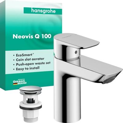 Hansgrohe Neovis Q Bateria Umywalkowa z Odpływem Push-Open, chrom armatura z wylewką 96 mm, pełnego strumienia (AirPower), maks. 5 l/min, łatwa pielęgnacja (Remove&Clean), 71348000 Hansgrohe Neovis Q Bateria Umywalkowa z Odpływem Push-Open, chrom armatura z wylewką 96 mm, pełnego strumienia (AirPower), maks. 5 l/min, łatwa pielęgnacja (Remove&Clean), 71348000