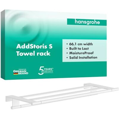 Hansgrohe AddStoris S półka na ręczniki z wieszakiem, wieszak na ręcznik, uchwyt na ręcznik, montażu na ścianie, ukryte mocowania, akcesoria łazienkowe, biały matowy, 41781700 Hansgrohe AddStoris S półka na ręczniki z wieszakiem, wieszak na ręcznik, uchwyt na ręcznik, montażu na ścianie, ukryte mocowania, akcesoria łazienkowe, biały matowy, 41781700