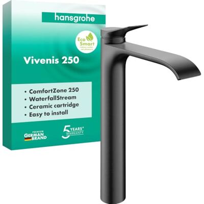 Hansgrohe Vivenis Bateria Umywalkowa bez Odpływu, czarny chrom szczotkowany armatura z wylewką 251 mm, pełnego strumienia (AirPower), maks. 5 l/min, 75042340 Hansgrohe Vivenis Bateria Umywalkowa bez Odpływu, czarny chrom szczotkowany armatura z wylewką 251 mm, pełnego strumienia (AirPower), maks. 5 l/min, 75042340