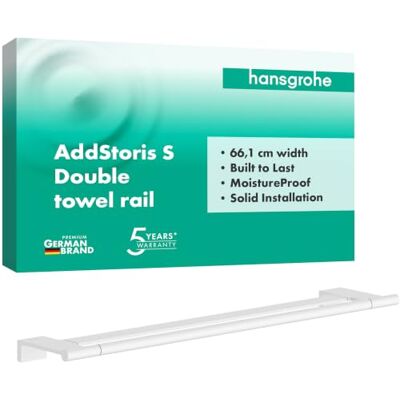 Hansgrohe AddStoris S wieszak na ręcznik kąpielowy podwójny, uchwyt na ręcznik do montażu na ścianie, ukryte mocowania, akcesoria łazienkowe, biały matowy, 41763700 Hansgrohe AddStoris S wieszak na ręcznik kąpielowy podwójny, uchwyt na ręcznik do montażu na ścianie, ukryte mocowania, akcesoria łazienkowe, biały matowy, 41763700