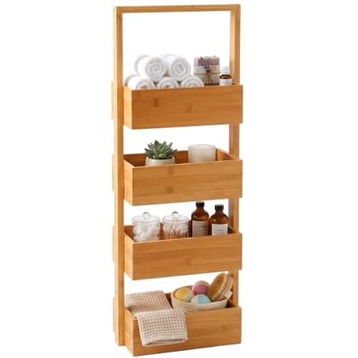 Relaxdays Półka łazienkowa z 4 koszykami, w kolorze naturalnym 88 x 28 x 16 cm, bambus/MDF, kompaktowa Relaxdays Półka łazienkowa z 4 koszykami, w kolorze naturalnym 88 x 28 x 16 cm, bambus/MDF, kompaktowa