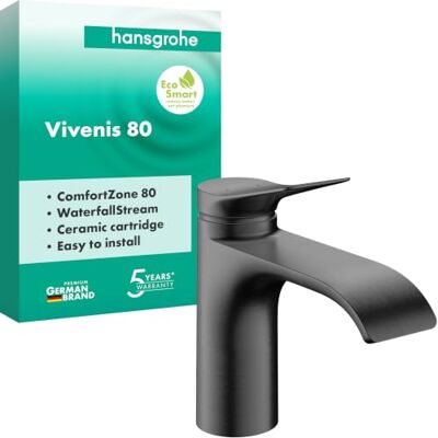 Hansgrohe Vivenis Bateria Umywalkowa bez Odpływu, czarny chrom szczotkowany armatura z wylewką 80 mm, pełnego strumienia (AirPower), maks. 5 l/min, 75012340 Hansgrohe Vivenis Bateria Umywalkowa bez Odpływu, czarny chrom szczotkowany armatura z wylewką 80 mm, pełnego strumienia (AirPower), maks. 5 l/min, 75012340