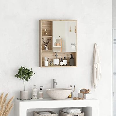 HOMCOM kleankin Szafka łazienkowa z lustrem, 60 x 15 x 76 cm, szafka łazienkowa z drzwiczkami z lustrem, 5 przegródek i regulowaną półką, dąb HOMCOM kleankin Szafka łazienkowa z lustrem, 60 x 15 x 76 cm, szafka łazienkowa z drzwiczkami z lustrem, 5 przegródek i regulowaną półką, dąb